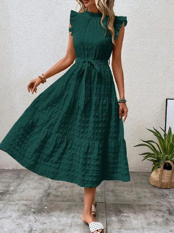 tied-ruffled-cap-sleeve-midi-dress