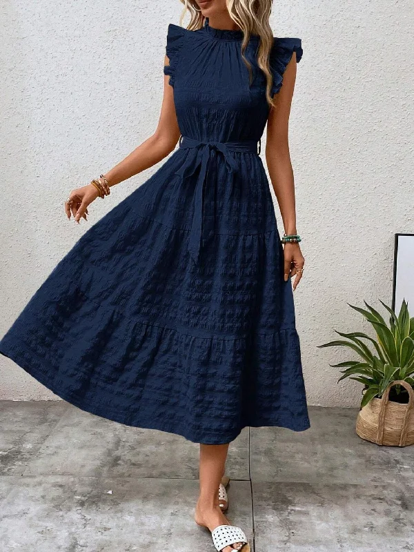 tied-ruffled-cap-sleeve-midi-dress