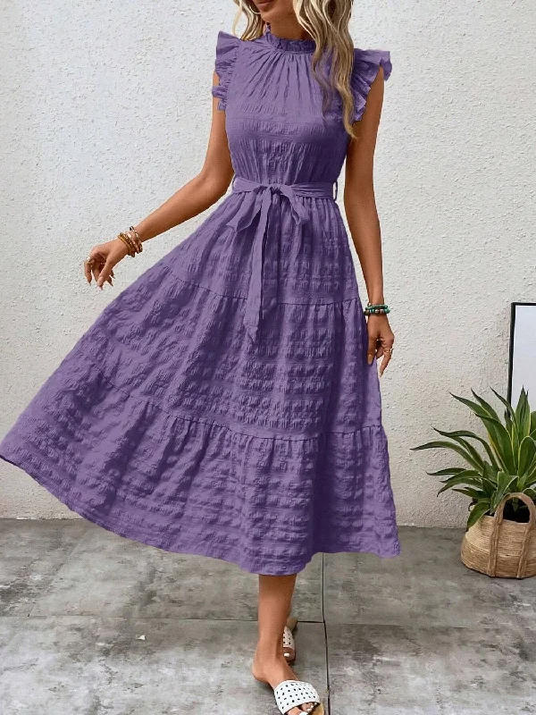 tied-ruffled-cap-sleeve-midi-dress