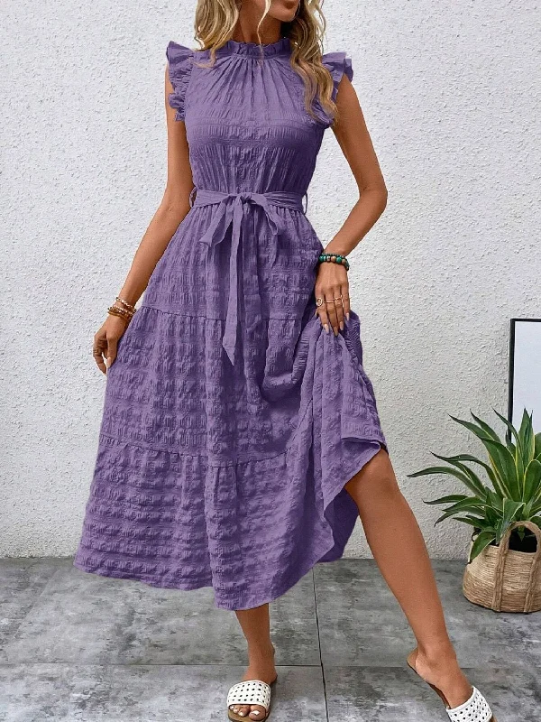 tied-ruffled-cap-sleeve-midi-dress