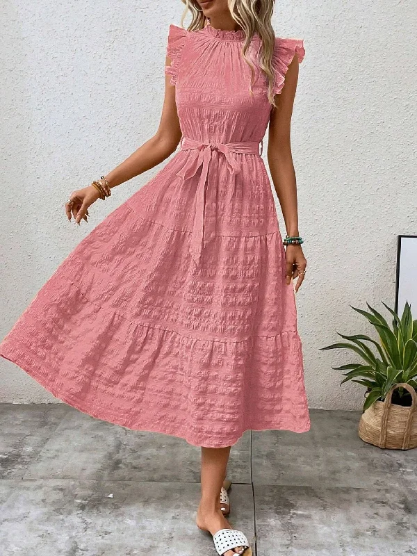 tied-ruffled-cap-sleeve-midi-dress