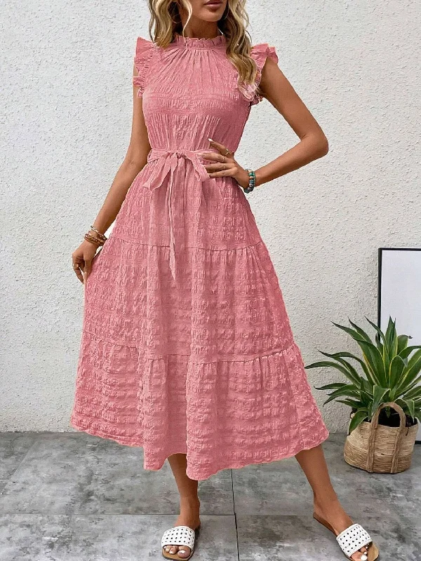 tied-ruffled-cap-sleeve-midi-dress