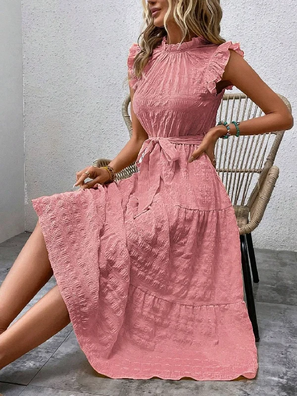 tied-ruffled-cap-sleeve-midi-dress