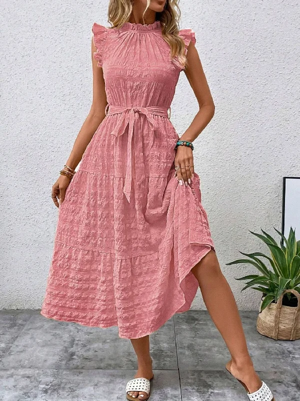 tied-ruffled-cap-sleeve-midi-dress