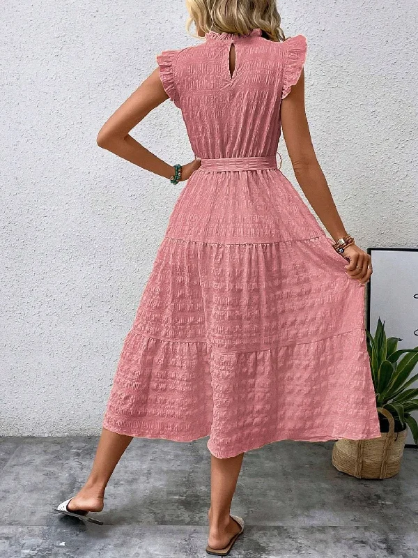 tied-ruffled-cap-sleeve-midi-dress