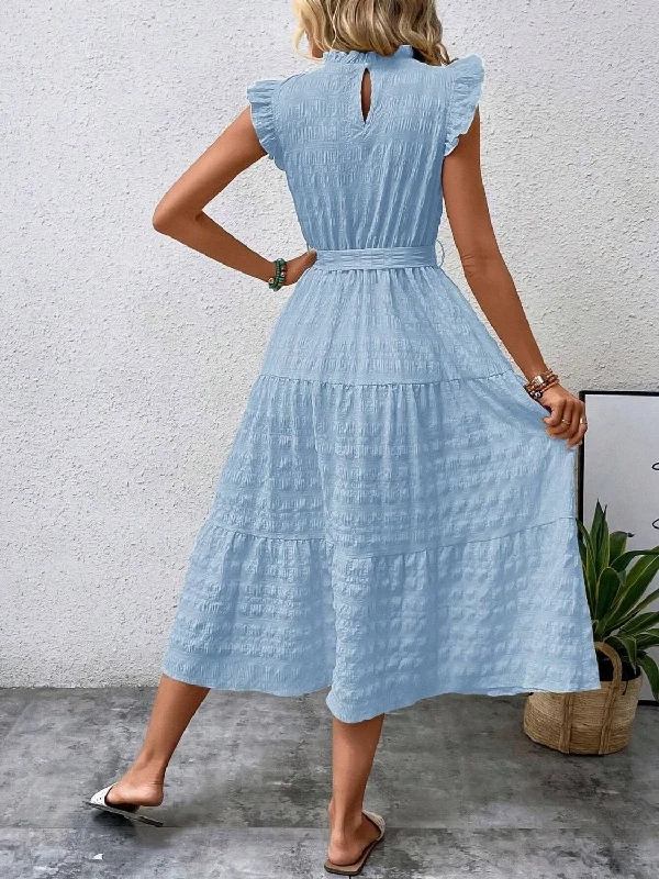 tied-ruffled-cap-sleeve-midi-dress