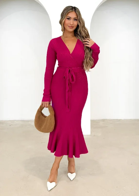 Torio Knit Midi Dress - Magenta