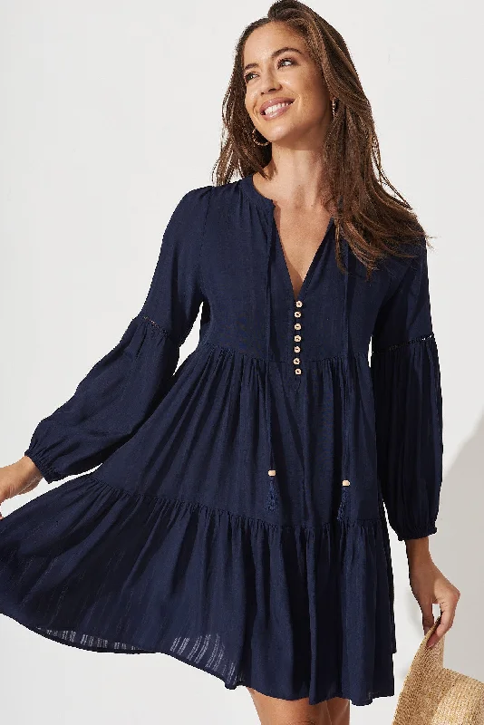 Tulip Smock Dress In Navy