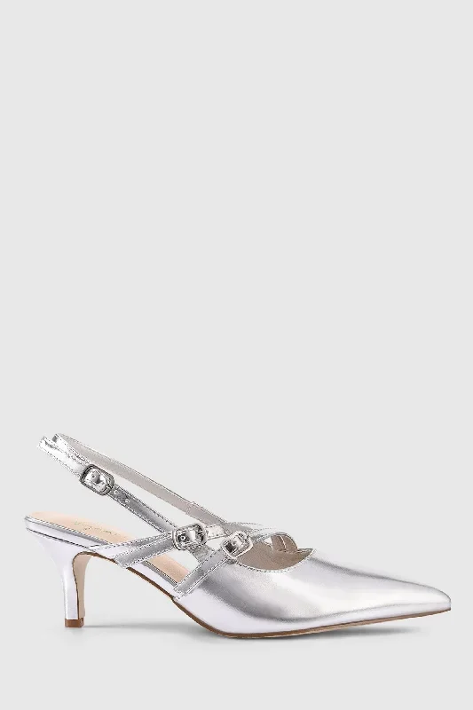 VERALi Zedd Point Toe Kitten Heels Silver Metallic