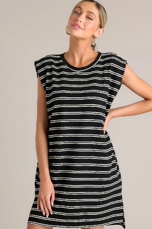 Vintage Voyage Black Stripe Cap Sleeve Mini Dress