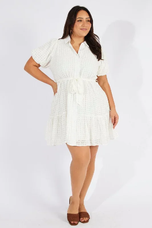 White Fit and Flare Dress Short Sleeve