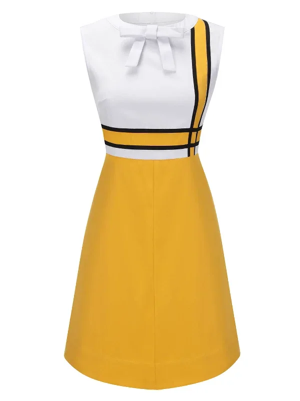 white-yellow-1960s-bowknot-patchwork-dress