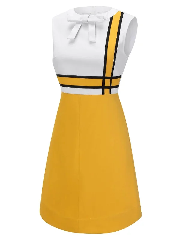 white-yellow-1960s-bowknot-patchwork-dress