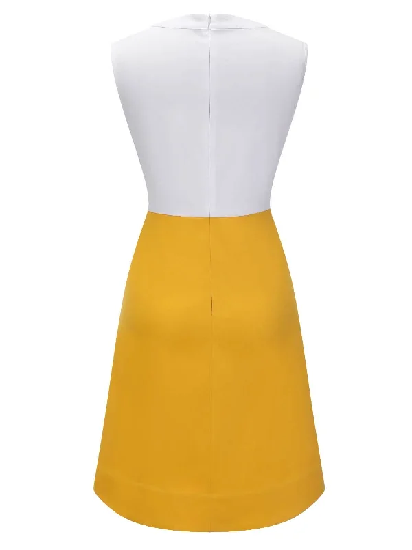 white-yellow-1960s-bowknot-patchwork-dress