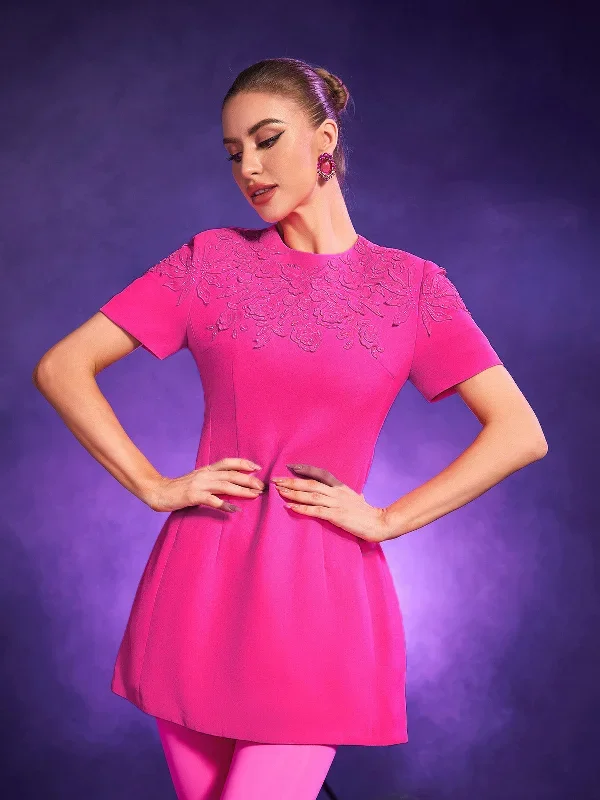 wilder-jacquard-short-sleeve-mini-dress-in-hot-pink