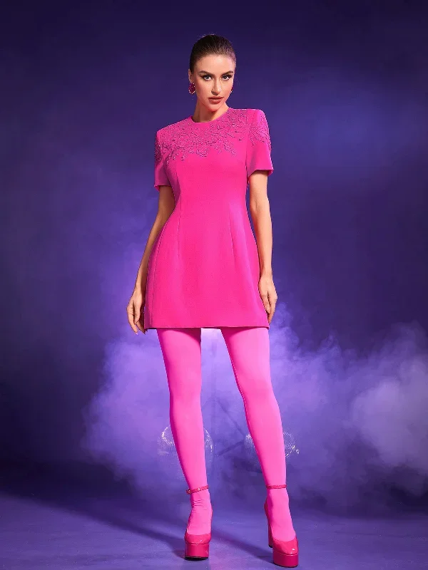 wilder-jacquard-short-sleeve-mini-dress-in-hot-pink