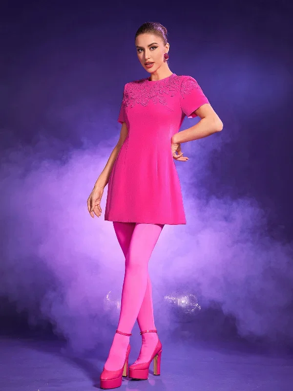 wilder-jacquard-short-sleeve-mini-dress-in-hot-pink