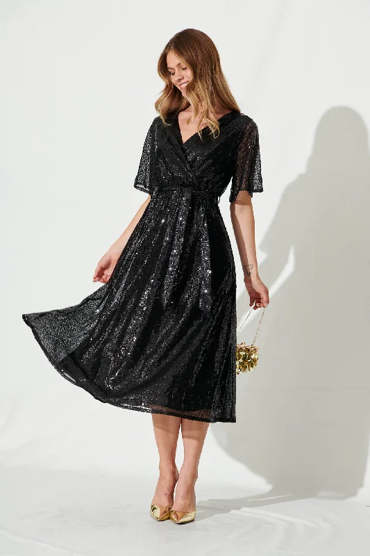 Winslet Midi Dress In Black Sequin