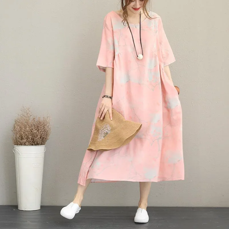 women-pink-print-long-silk-linen-dresses-oversize-o-neck-half-sleeve-silk-linen-gown-2018-baggy-dresses