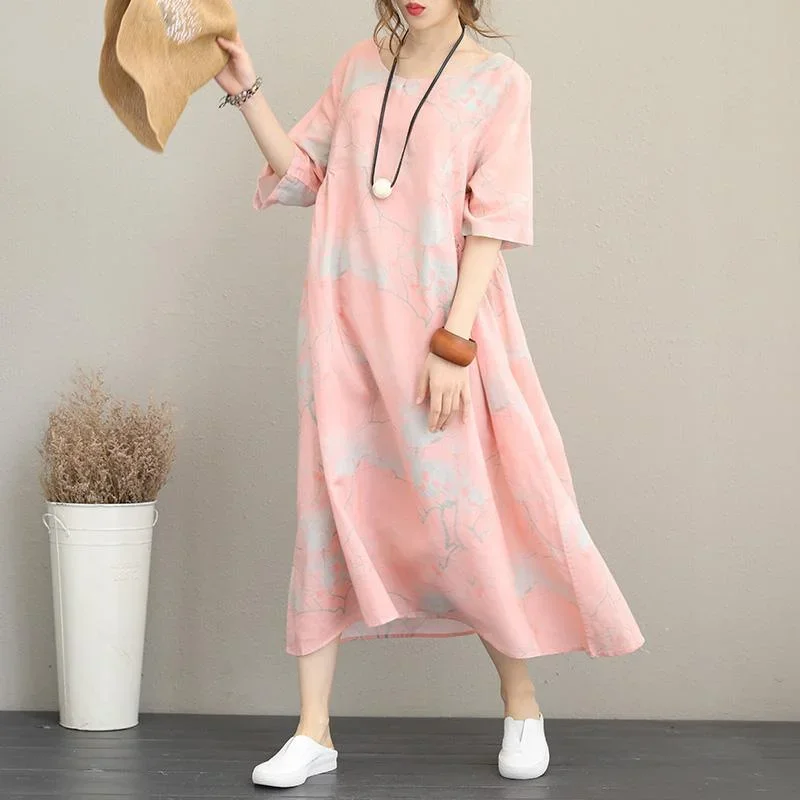 women-pink-print-long-silk-linen-dresses-oversize-o-neck-half-sleeve-silk-linen-gown-2018-baggy-dresses