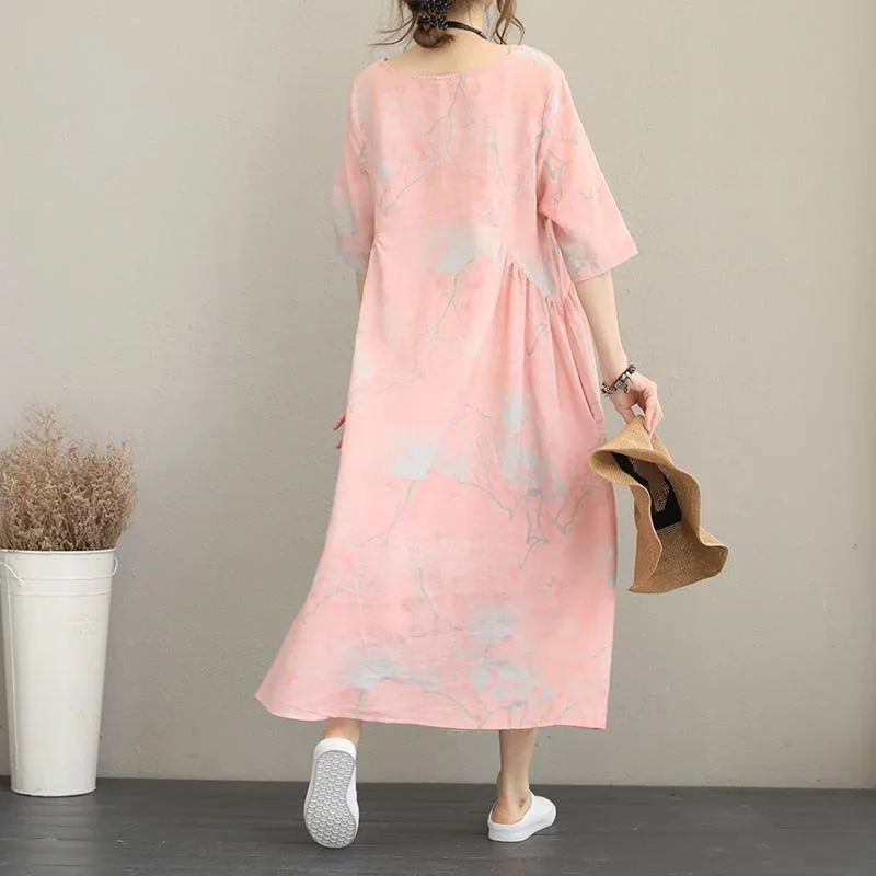 women-pink-print-long-silk-linen-dresses-oversize-o-neck-half-sleeve-silk-linen-gown-2018-baggy-dresses