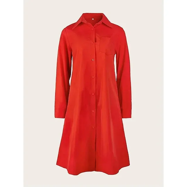 womens-shirt-dress-casual-dress-shift-dress-midi-dress-outdoor-winter-dress-daily-polyester-elegant-casual-shirt-collar-pocket-rolled-cuff-long-sleeve-summer-winter-fall-spring-2023-loose-fit-red