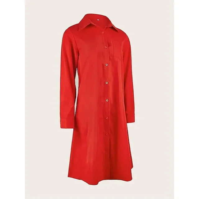 womens-shirt-dress-casual-dress-shift-dress-midi-dress-outdoor-winter-dress-daily-polyester-elegant-casual-shirt-collar-pocket-rolled-cuff-long-sleeve-summer-winter-fall-spring-2023-loose-fit-red